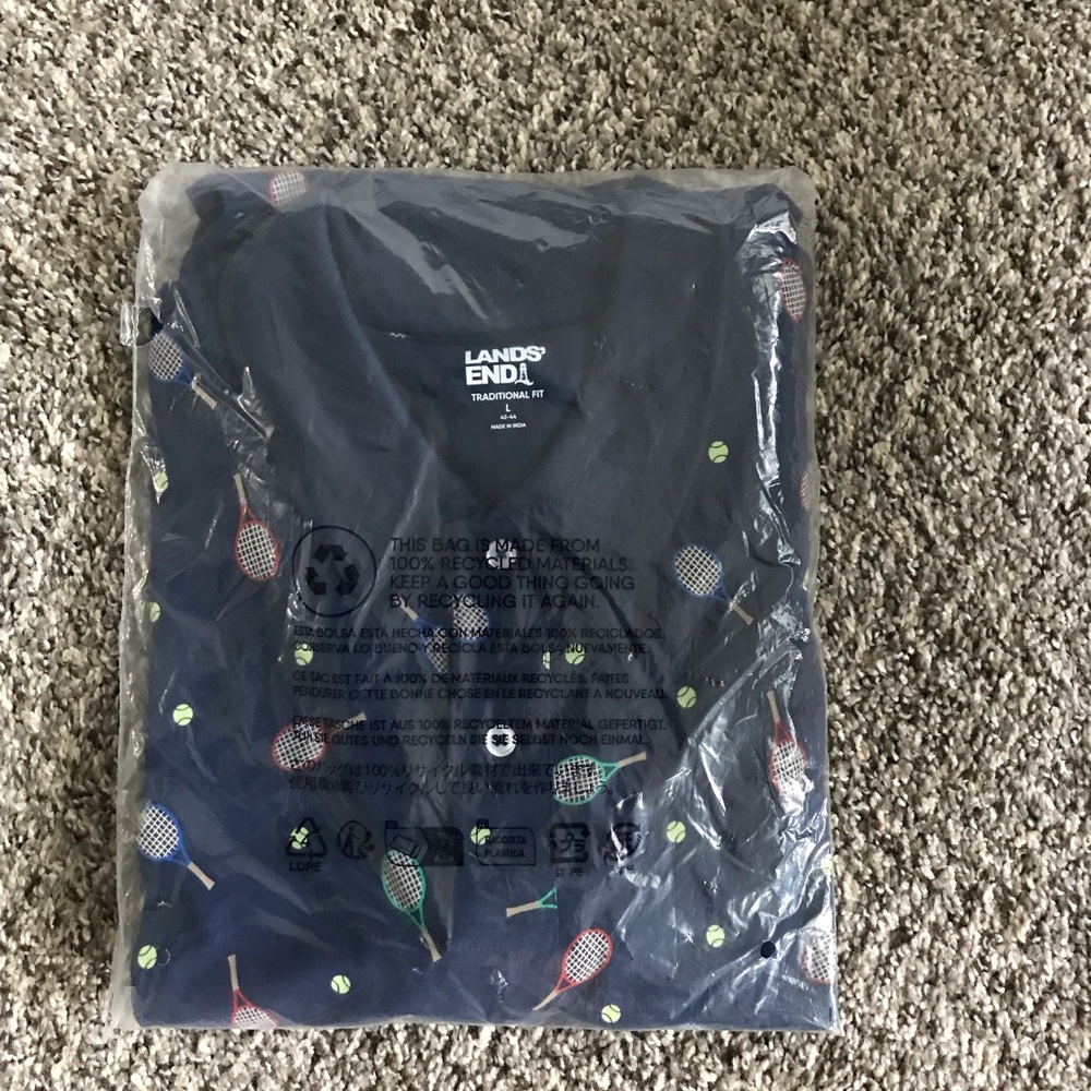 Lands' End Men's Navy Blue Short Sleeve Pique Polo Size Large